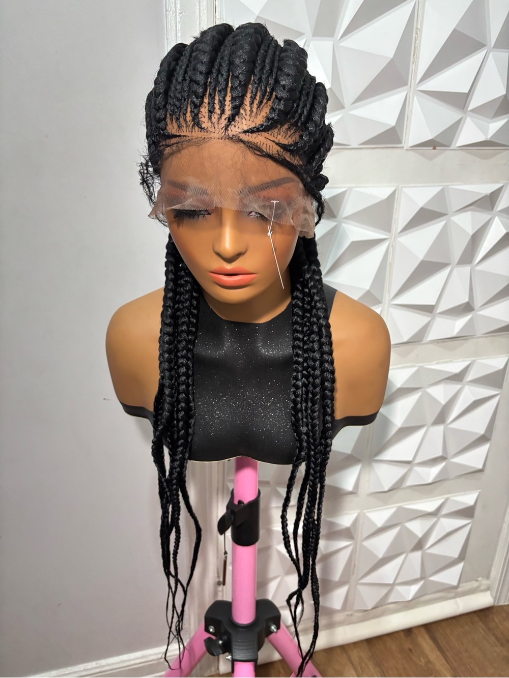 38” Handmade Jumbo and Small Cornrow Braided Wig | Full Lace Black Rice and Bean
